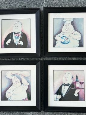 Set of 4 Tracy Flikinger Haute Cuisine Black Framed Waiter/Chef/wine Wall Art